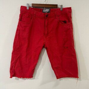 ESMX Men’s Red Distressed Ripped Jean Red Cutoff Shorts Y2K Baggy Style Size 38